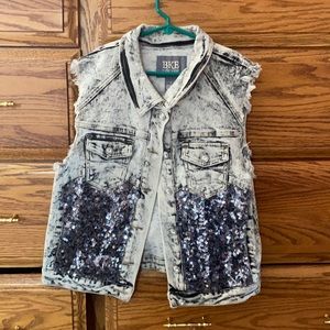 NEW Distressed sequin jean vest jacket